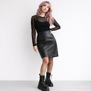 Vintage Wilsons Leather Pencil Skirt Midi Black Size 10 Y2K 90s Office Chic Goth